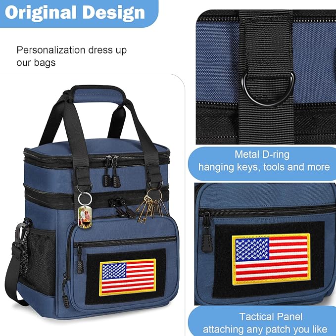 GLENKEY Tactical Lunch Box Cooler Bag - Expandable Insulated Lunch Bag for Men Women - Large Lunchbox for Adults Work Shifts Outdoor Trips Blue 16L