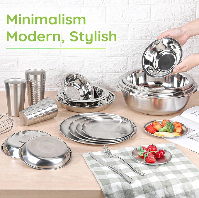 304(18/8) Stainless Steel Mixing Bowls for Kitchen, 4 Pack 7" 21.22 fl.oz Metal Mixing Bowls Set Stackable for Baking Serving Cooking Food Prep Storage Dishwasher Safe Lightweight