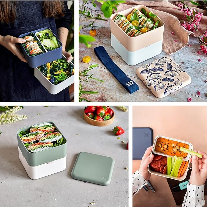 monbento - Large Bento Lunch Box MB Square Blossom with Compartments - Leakproof Lunch Box for Work/Picnic/Meal Prep - BPA Free - Microwave & Dishwasher Safe - Red & White