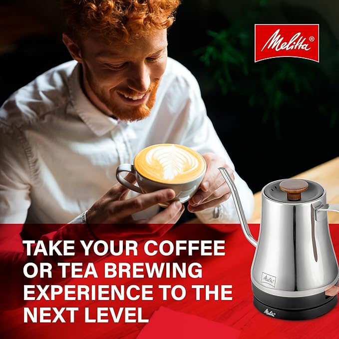 Melitta Precision Pour X Stainless Steel Gooseneck Electric Kettle with Wooden Handle and Knob