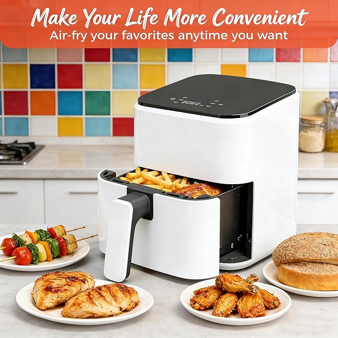 HealSmart 3.17 Qt Compact Air Fryer, 8-in-1 Digital Small AirFryer with 400°F, Nonstick Dishwasher-Safe Basket, Auto Shutoff, Overheat Protection, for Quick Healthy Meals, White