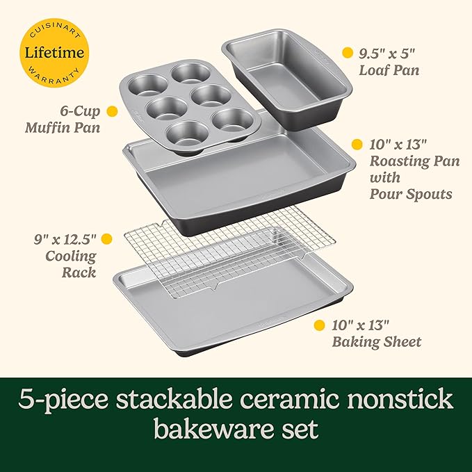 Cuisinart, 5-Piece Stackable Ceramic Nonstick Bakeware Set, MBT-5