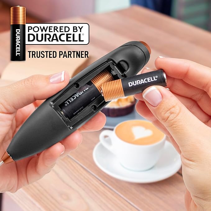 Zulay Kitchen Powerful Milk Frother Wand With 4 AA Duracell Batteries - Ultra Fast Handheld Drink Mixer - Electric Whisk Foam Maker for Coffee, Lattes, Cappuccino, Matcha & Creamer - Black Copper