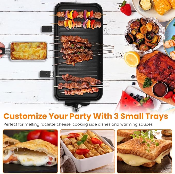 KOCASO 2-IN-1 Indoor Electric Grill, 2000W Electric Indoor Grill & Raclette, 5 Temp Control 176°F-392°F, Removable Non-Stick Plates & 3 Cheese Trays, Dishwasher Safe, for Family Party BBQ