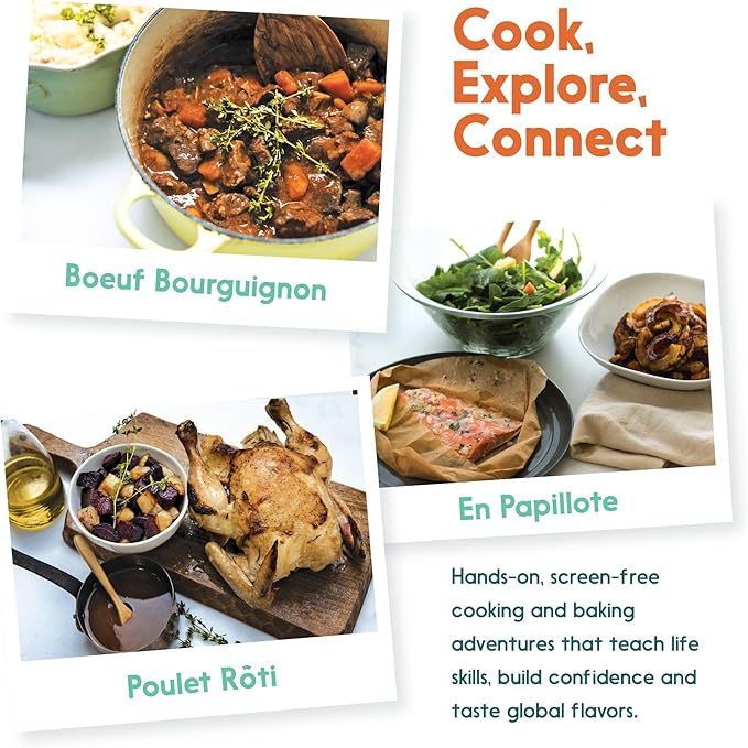 eat2explore Cooking Kits for Kids 14 Pcs – Interactive & Educational Kids Cooking Sets Real for Ages 5 and Up,3 Recipe Cards & Global Ingredients – Fun for Young Chefs (France Edition)