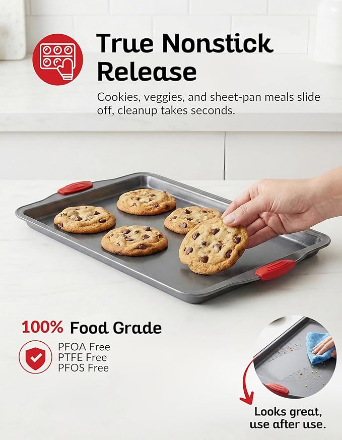 Boxiki Kitchen Nonstick Baking Sheet Pan – Heavy-Gauge Carbon Steel, Warp, Dent, and Rust-Resistant – Gourmet Rimmed Half Cookie Sheet Trays, Non-Toxic for Exceptional Baking Performance - 15x10 Inch