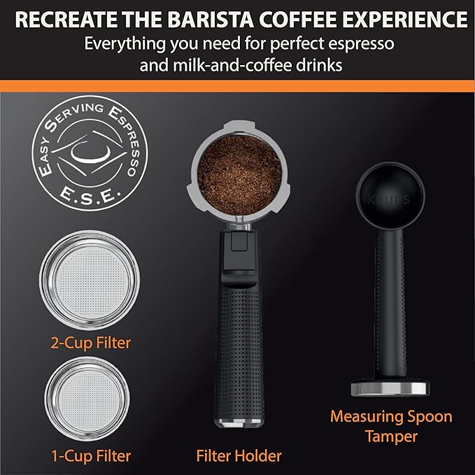 KRUPS Stainless Steel Espresso Machine: 15-Bar Pump Pressure, Milk Frother for Cappuccino and Latte, Fast Pre-Heat, 2-Cup Capacity, Cup Warmer, Easy Cleaning, 1350W, Silver