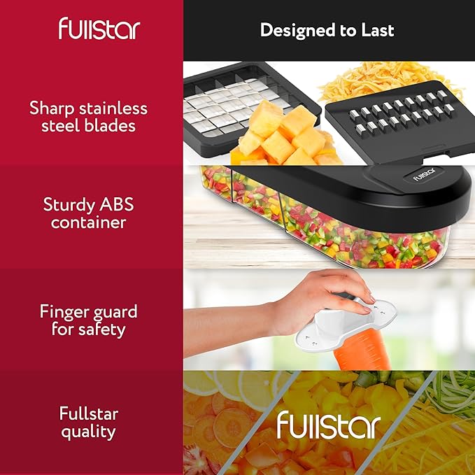 Fullstar Mandoline Slicer for Kitchen - Vegetable Chopper, Onion Potato Food Veggie Fruit Slicer and Cutter with Container, Kitchen Gadgets & Gifts, Home Essentials (10-in-1, White/Black)