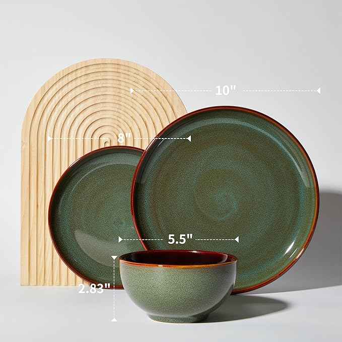 Plates and Bowls Sets for 8, 24 Piece Dinnerware Set for Large Families & Entertaining, Elegant Design, Dishwasher & Microwave Safe, Chip Resistant and Durable, Sage Green