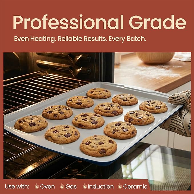 Royal Blue 10-Piece Bakeware Sets, Nonstick Carbon Steel Baking Sheet & Pans, Stackable Space-Saving Bakeware, Dishwasher Safe, Stain-resistant, PFOAPFOSPTFE Free, Oven Safe Up To 450°F (230°C)