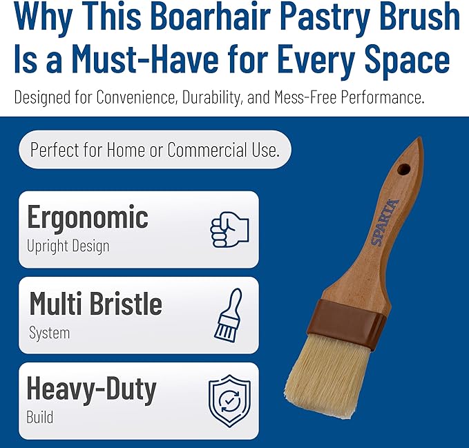 SPARTA Chef Series Basting Brush, Flat Boar Bristle Pastry Brush for Cooking and Baking, 2" Wide, 12 Count