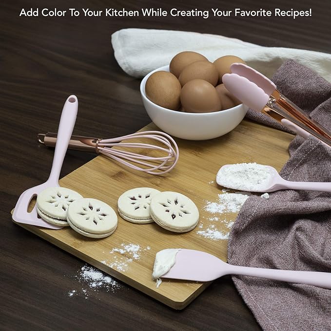 COOK WITH COLOR Silicone Cooking Utensils, Kitchen Utensil Set, Easy to Clean Silicone Kitchen Utensils, Cooking Utensils for Nonstick Cookware, Kitchen Gadgets Set, Mini, Pink