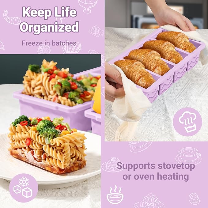 Doasuwish Silicone Freezer Tray for Soup with Lid – 1-Cup Soup Container Cube Style Ice Cube Trays for Freezer, Meal Prep & Food Storage, Freeze 250mL/125mL Portions – 2 Pack