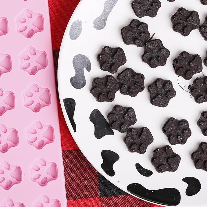 Mini Paw Print Silicone Molds, 69 Cavities Food Grade Pawprint Mold for Chocolate, Candy, Jelly, Gummy, Dog Treats, Cake Décor, Snack Biscuits (with a Scraper)
