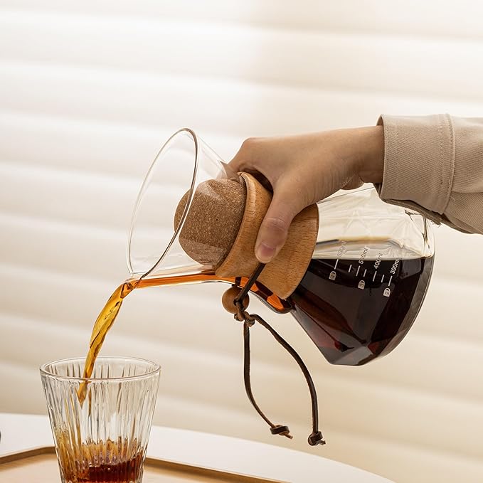 Pour Over Coffee Maker With Wood Sleeve，27oz/800mlPour Over Coffee Dripper,Pour Over Coffee Maker Set With Cork Stopper (27oz/800ml)
