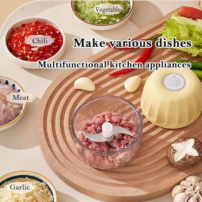 Food Processor Electric, Cordless Mini Food Chopper, 350ML High-Capacity Glass Blender,Type-C Rechargeable, for Garlic, Ginger, Chilli, Onion, Vegetable, Fruit Salad