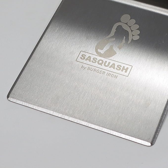 The Sasquash - Mammoth Smash Burger Spatula - Professional Grade Extra Wide Hamburger Turner - Heavy Duty 6 x 5.5 Inch, One Pound Knife Grade Stainless Steel, Blackstone BBQ Griddle and Grill Tool