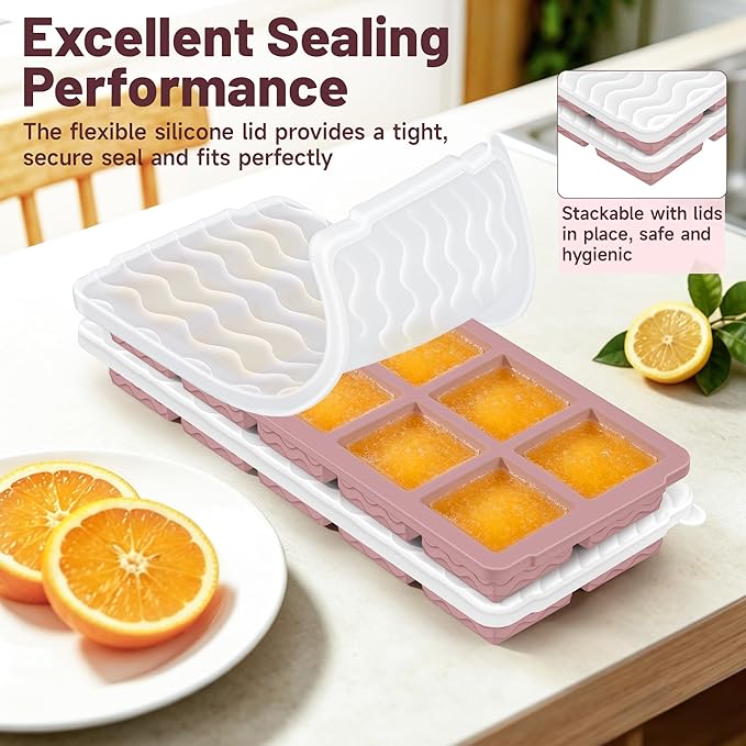 Aopigavi 2-Pack Ice Cube Trays, 10 Cubes 2 Tbsp. Silicone Freezer Molds with Lids, Reusable Ice Trays for Freezer, Kitchen, RV, Cocktail, Whiskey, Coffee, Soup & Food, BPA Free, Dishwasher Safety