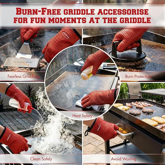 KITCHEN PERFECTION Silicone Oven & Griddle Gloves -Extreme Heat Resistant BBQ & Grilling Gloves -Handle Hot Food Right on Your Griddle |Waterproof Oven Mitts Grill Gloves |Superior Set+3 Bonuses