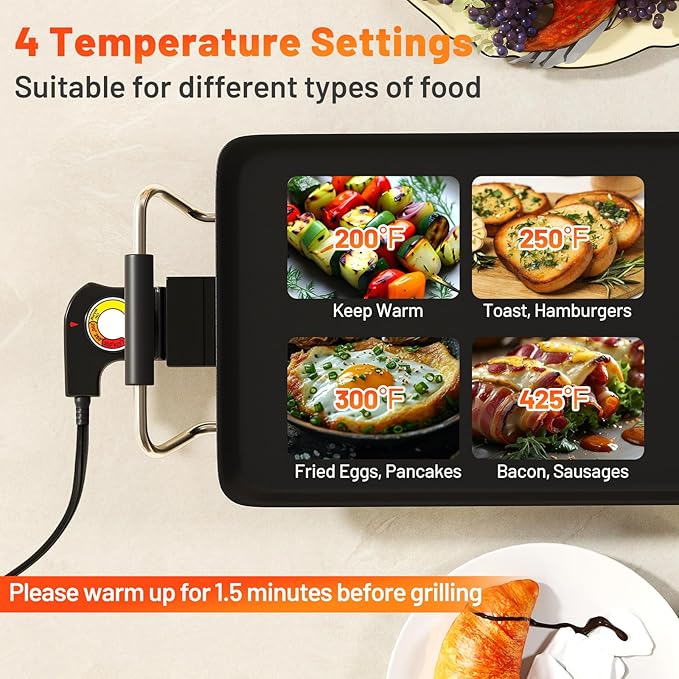 39.5” Electric Griddle, Nonstick Extra Large Teppanyaki Grill with Adjustable Temperature, Drip Pan & Insulated Handles, Easy-to-clean Pancake Griddle, BBQ Grill for Indoor & Party