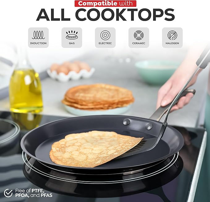 AVACRAFT 11 inch Nonstick Ceramic Coating Stainless Steel Crepe Pan, Tawa, Dosa Tortilla Pan, Compatible with All Stovetops, PFOA, PTFE Toxinx Free