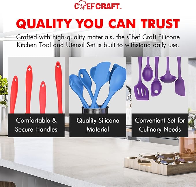Chef Craft Premium Silicone Kitchen Tool and Utensil Set, 5 Piece, Black