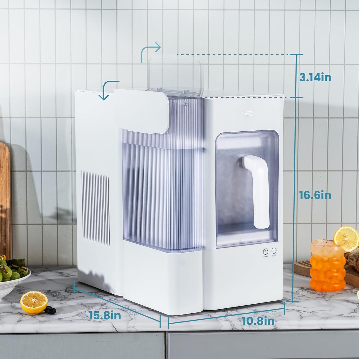 Gevi Adella Gemi Nugget Ice Maker Countertop with 1 Gallon Side Tank,Chewable Ice Machine with Portable Ice Basket, 40 lbs in 24 Hours, Pellet Ice Machine with Self-Cleaning for Home Party