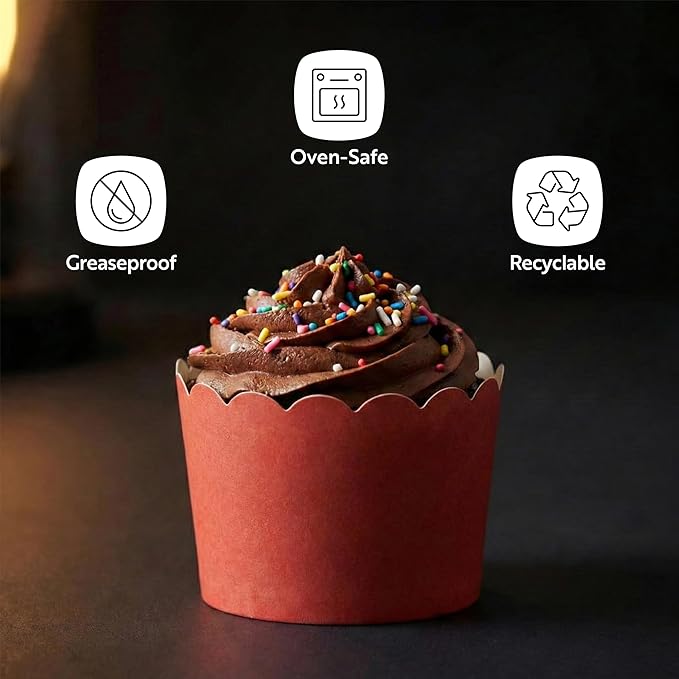 Restaurantware Baking Cups 200 Pack of 6 oz Paper Cupcake Liners Greaseproof Scalloped Oven-Safe Elegant Dessert Muffin Cups Disposable for Parties