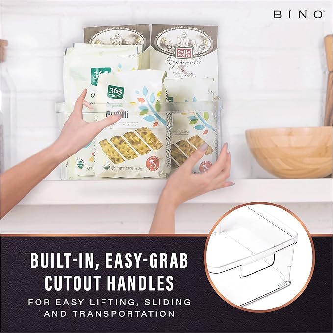 BINO | Plastic Storage Bins, Square - 3 Pack | THE LUCID COLLECTION | Multi-Use Bins | Built-In Handles | BPA-Free | Clear Containers | Fridge Organizer | Pantry & Home Organization
