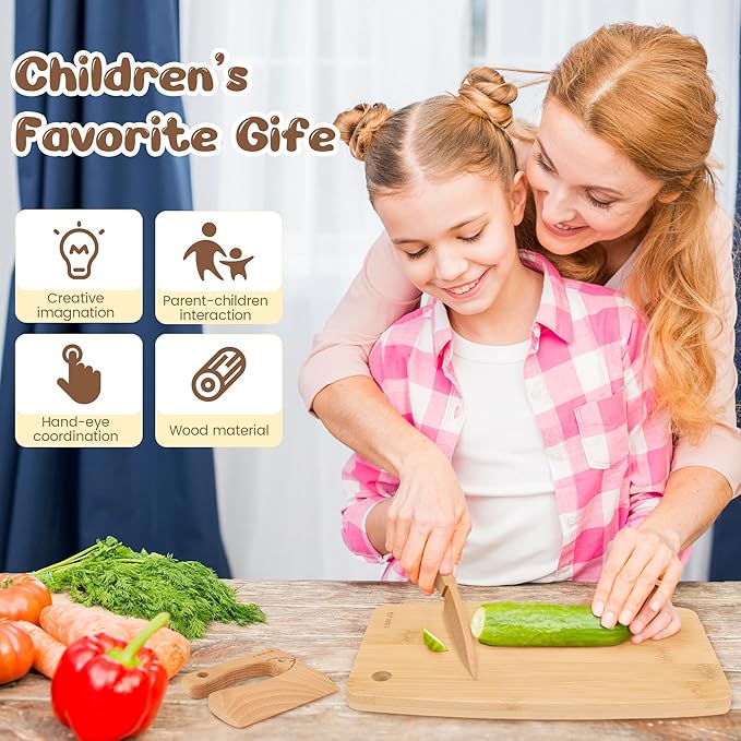 LUOLAO Wooden Kids Safe Knife and Kids Baking Set for Real Cooking, 6 PCS Toddler Montessori Kitchen Tools, Cooking and Baking for Little Chefs