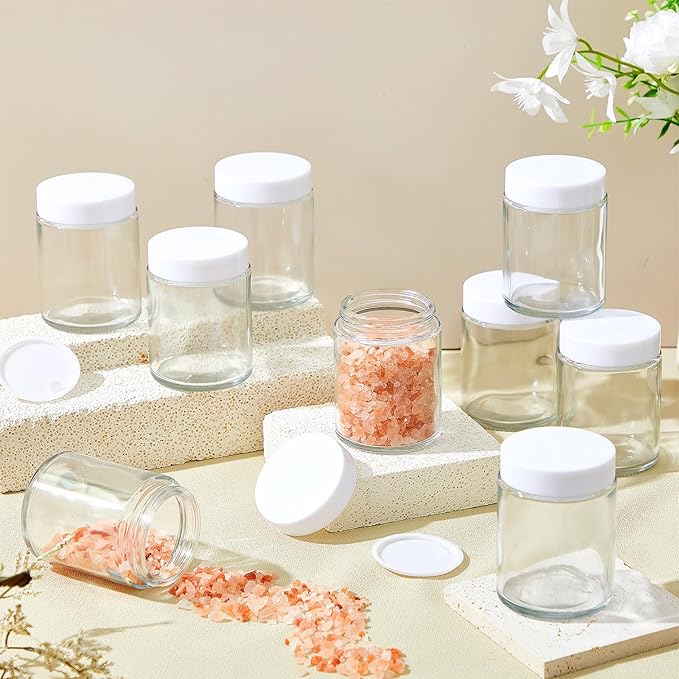 Domensi 24 Pcs Bulk 6oz Glass Jars with Lids Leakproof Round Airtight Empty Cosmetic Jars with Inner Liners Lid for Storing Lotions Spices Ointments Food Storage (White White)