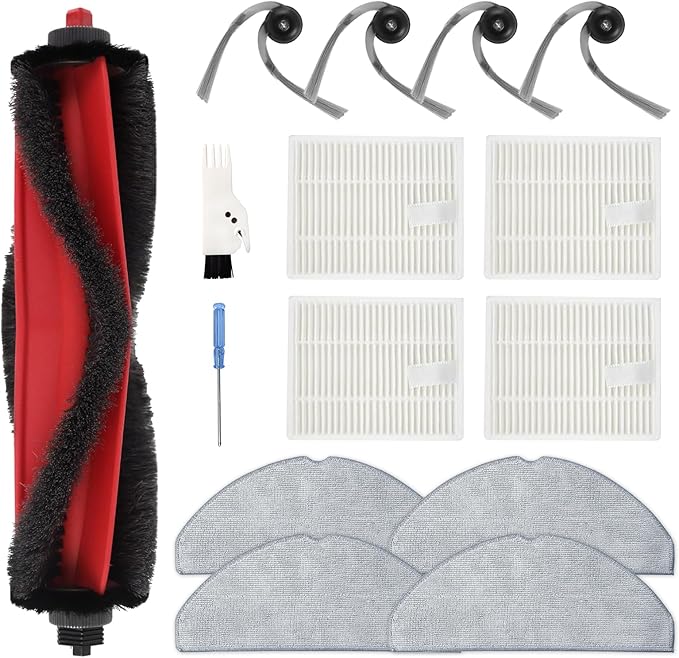 Yivy 15PCS Replacement Parts Compatible with Roborock Q7 M5+/ Q7 M5/Q7 L5/Q7 L5+, 1 Main Brush, 4 Side Brushes, 4 HEPA Filters, 4 Mop Pads, 1 Cleaning Brush, 1 Screwdriver Spare Parts