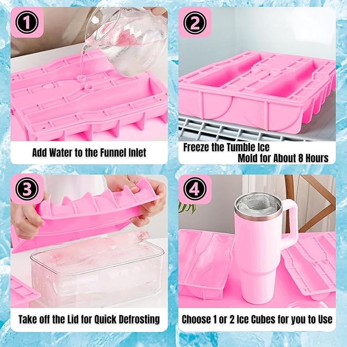 Ice Mold for 40oz Tumbler Cup – Hollow Cylinder Silicone Ice Cube Tray, Easy Fill & Release Ice Mold for Freezer, BPA-Free, Compatible with Stanley 40oz, Whiskey & Cocktail (Pink)
