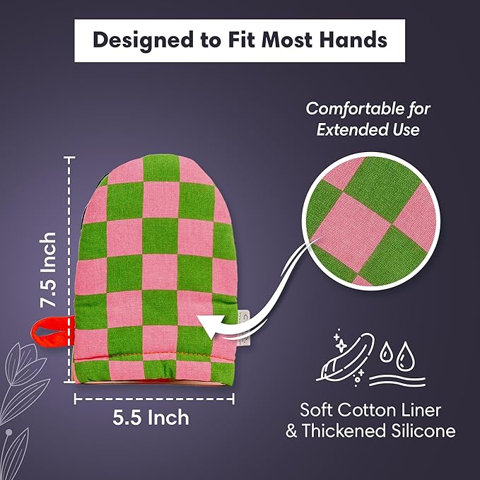 Crae Home - Mini Oven Mitt | Riglee Pattern Silicone-Lined Grip Heat-Resistant Cotton Kitchen Mitt with Hanging Loop | Cute Pot Holder Style Oven Glove for Baking & Cooking | 7.5” x 5.5”