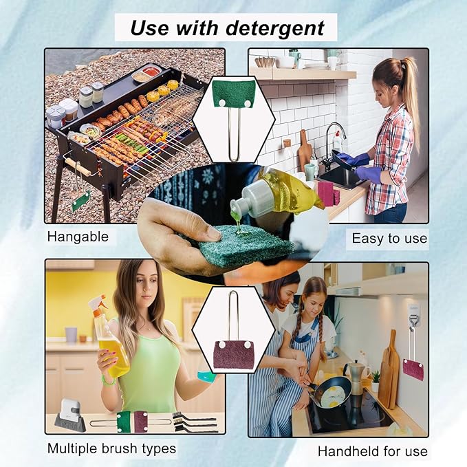 16PCS Kitchen Utensils Set with Scouring Pads,Mini Wire Brushes,Reusable & Durable Cleaning Tools for Household and Kitchen