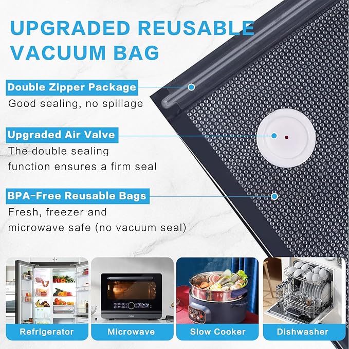 Reusable Vacuum Sealer Bags for Food – 30 Pack BPA-Free Large (11 x 20 in) Vacuum Storage Bags | Freezer & Microwave Safe | Leak-Proof & Odor-Resistant | Compatible With Many Vacuum Sealers