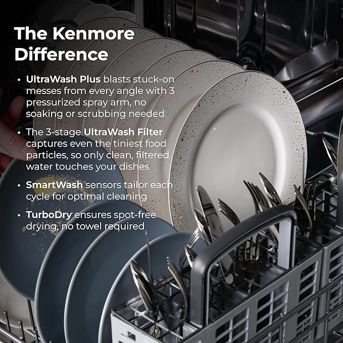 Kenmore 22-14632 24" Built-In Dishwasher - UltraWash Plus, SmartWash, Accela Wash, Sanitize Rinse, TurboDry, and Removable Third Rack - 15 Place Settings - 49 DBA - ENERGY STAR Certified - 24" - White