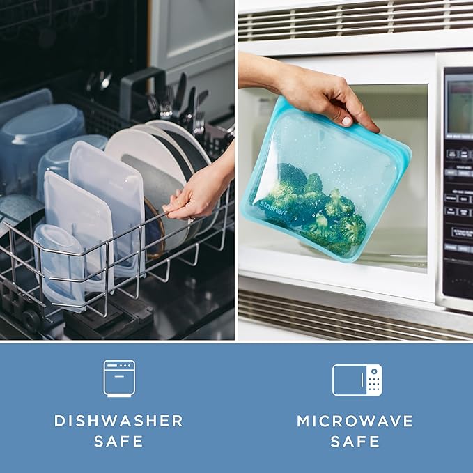 Stasher Silicone Reusable Storage Bags, 3-Pack, Reusable Freezer Bags, Microwave, Dishwasher, Oven Safe, Sous Vide, Premium Lunch Containers, Eco Friendly, Food Storage Bags, Snack Bags, Multicolor | Reusable Food Bags