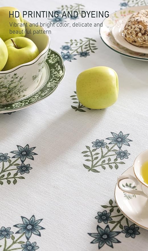 ISAENNE Designer White Linen Small Rectangular Tablecloth,Chinoiserie Floral Elegant Indoor Table Cloth,Fall Stain Proof Decor Tablecloths for Dining Thanksgiving Kitchen,55"*71"-Mosella F