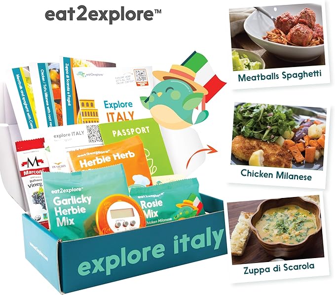 eat2explore Cooking Kits for Kids 14 Pcs – Interactive & Educational Kids Cooking Sets Real for Ages 5 and Up,3 Recipe Cards & Global Ingredients – Perfect for Families and Homeschooling Italy Edition