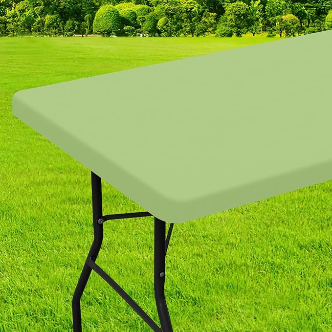 homing Rectangle Table Cloth Cover, Waterproof Polyester Elastic Fitted Tablecloth, Fits for 6 Foot Folding Tables, Washable Table Protector for Picnic, Camping, Outdoor (Sage Green, 30" x 72")
