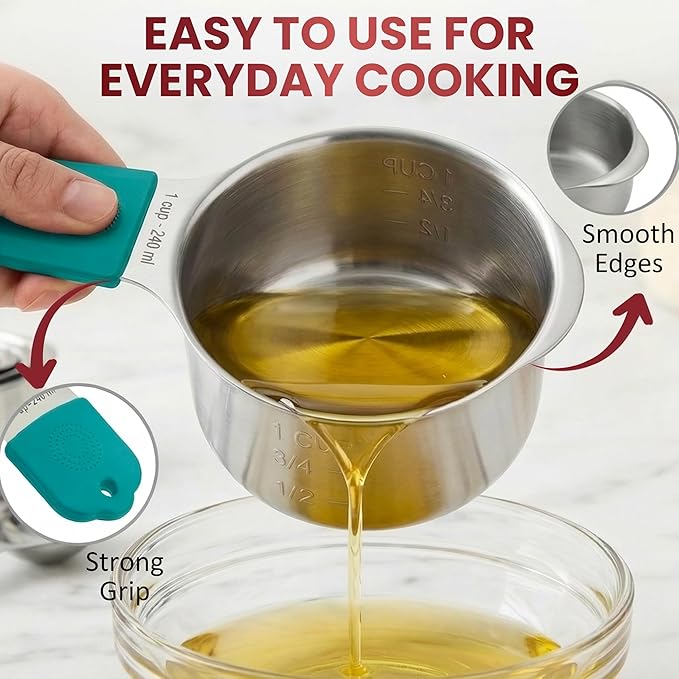 16-Pcs Measuring Cups & Magnetic Spoons Set with Leveler, Food-Grade Stainless Steel, Stackable Design, Silicone Handles, Precise Metal Measuring Cups and Spoons Set for Cooking & Baking (Multicolor)