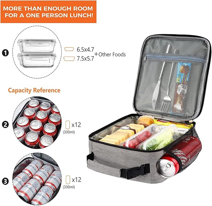 ZM-YOUTOO Lunch Box for Men - Reusable Lunch Bag Men Adult Women- Insulated Small LunchBox (Light Gray)