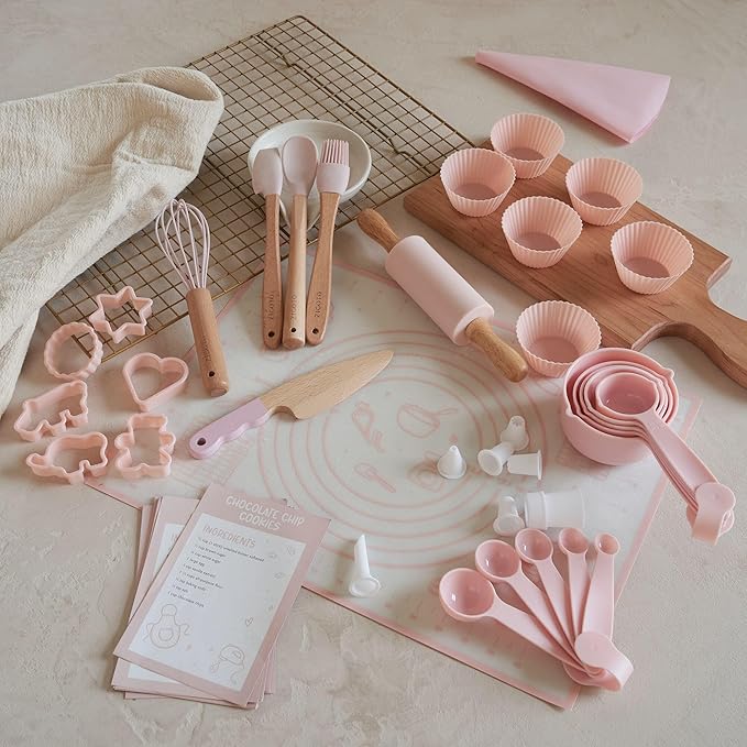 Wooden Baking Set for Kids - A Complete Set of Real Kitchen Utensils Gives Toddlers a Fun Cooking Experience - Durable Safe to Use Tools are Perfect for Gifting to Create Lasting Family Memories
