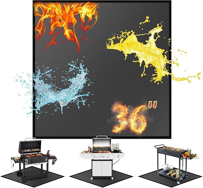 60" Square Fire Pit Mat / Under Grill Mat Fireproof Waterproof Oil-Proof, 4 Layers Fireproof Mat Fireplace Mat BBQ Grill Pads Protect Mat for Deck,Patio,Outdoor Charcoal,Smokers,Wood Floor,Gas Grills