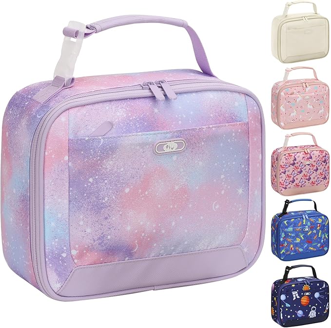 Lunch Box Kids Insulated Lunch Bag for Boys Girls Cute Reusable Lunch Tote Bag Waterproof Portable Thermal Lunch Box Kids for School Picnic Travel Light Purple Starry Sky