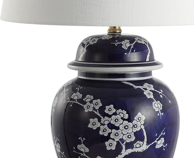 JONATHAN Y JYL3047A Gracie 29.5" Ginger Jar Ceramic/Metal LED Table Lamp Traditional Bedside Desk Nightstand for Bedroom Living Room Office College Bookcase LED Bulb Included, White/Navy