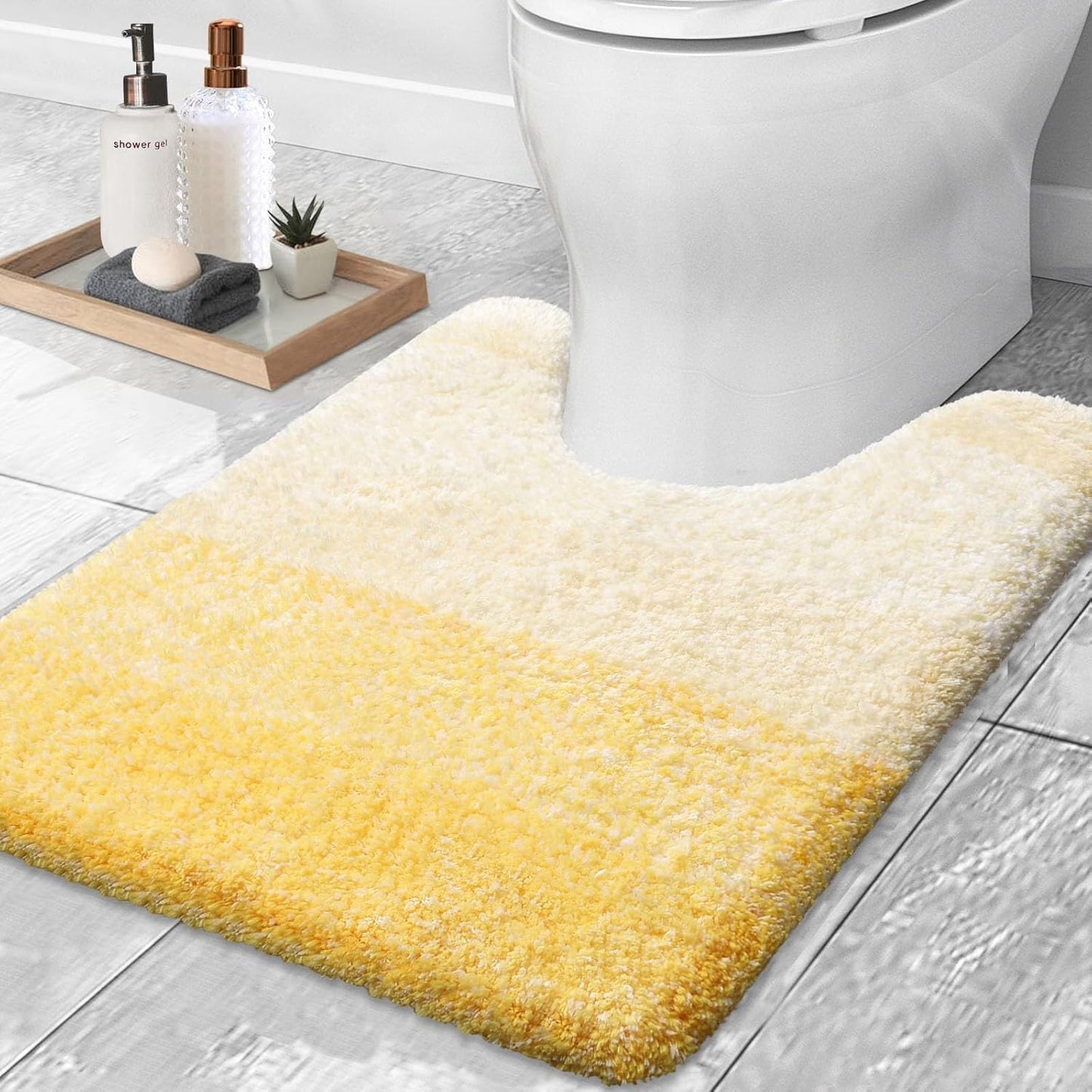 OLANLY Luxury Toilet Rugs U-Shaped 24x20, Extra Soft and Absorbent Microfiber Bathroom Rugs, Non-Slip Plush Shaggy Bath Mat, Machine Wash Dry, Contour Bathroom Mats for Toilet Base, Yellow