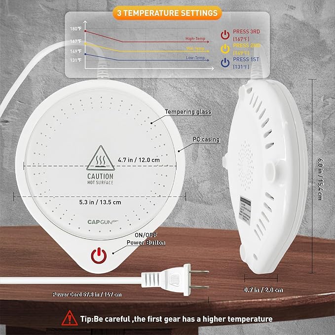 25W Electric Candle Warmer for Coffee Mugs, 75℃ Heating & Auto Shut-Off, Spill-Proof Desk Warmer for Beverages (White)