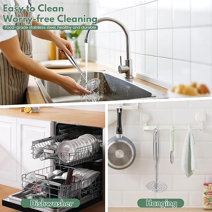 Stainless Steel Potato Masher - Heavy Duty Mashed Potato Maker, Avocado, Sweet Potato, Vegetable, Fruit Mash Tool